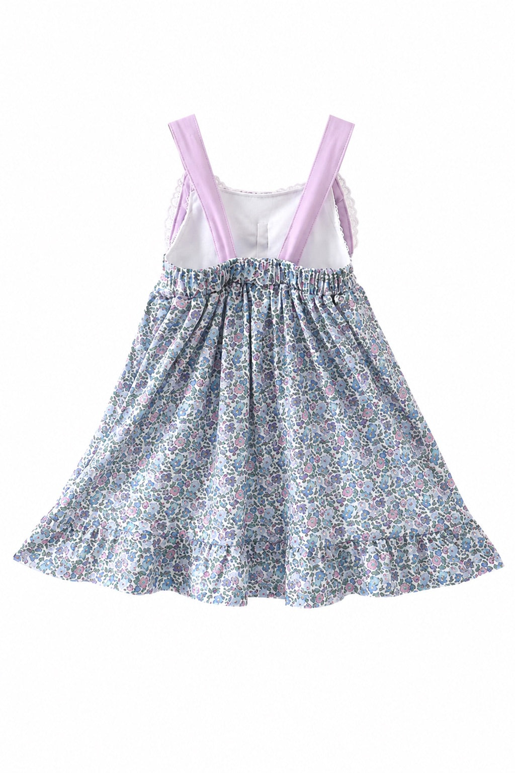 Purple floral print bow ruffle dress