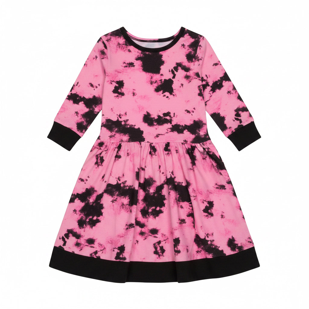Pink & Black Groovy Girls Tie Dye Dress