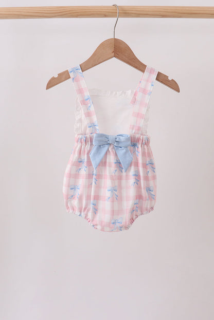 Pink Gingham Bow Print Lace Bubble