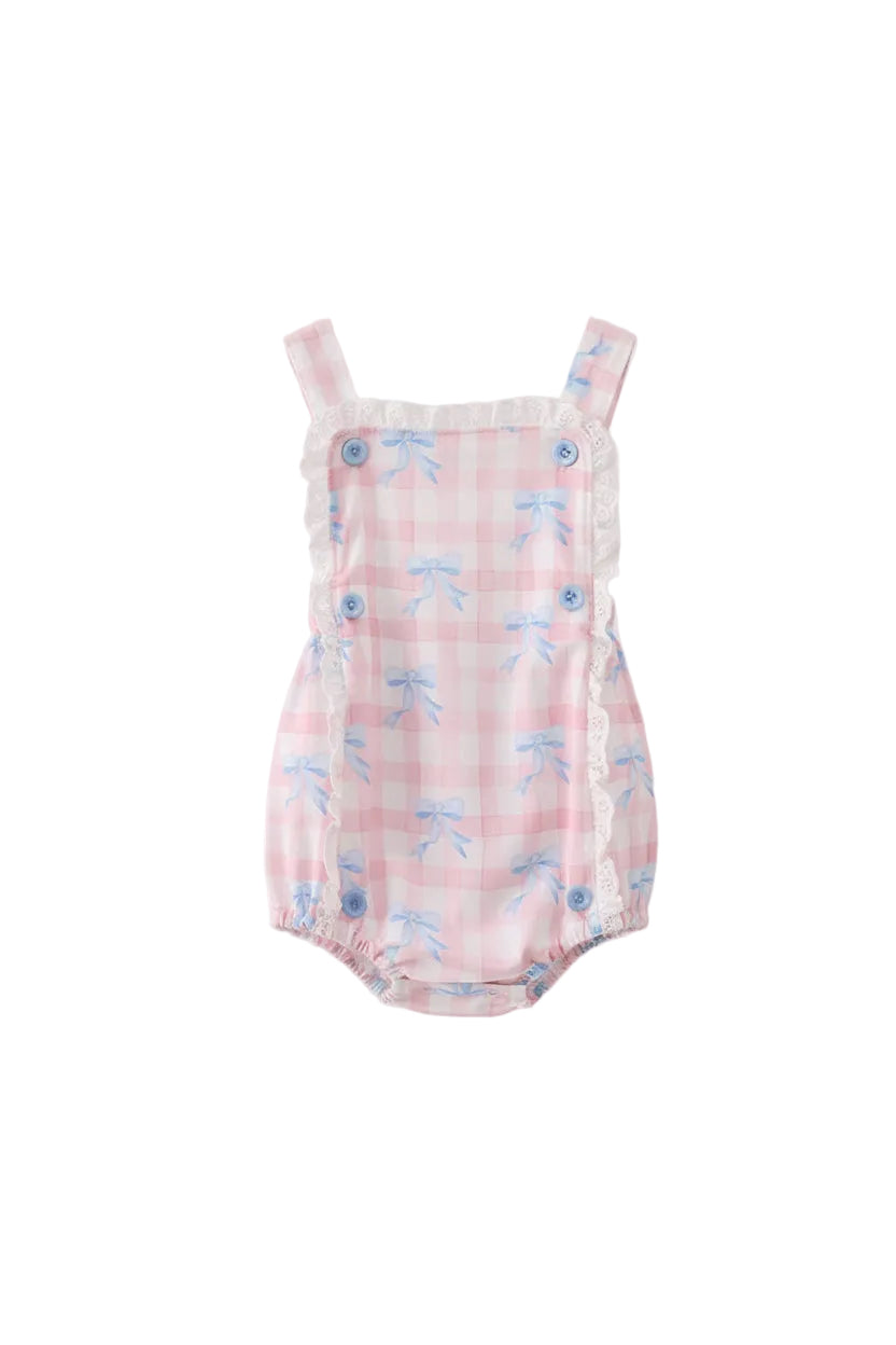 Pink Gingham Bow Print Lace Bubble