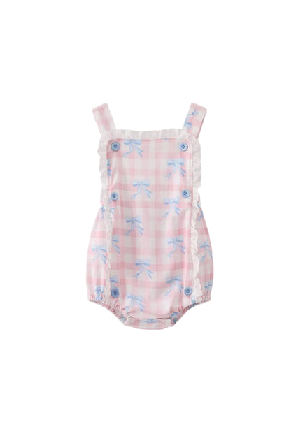 Pink Gingham Bow Print Lace Bubble