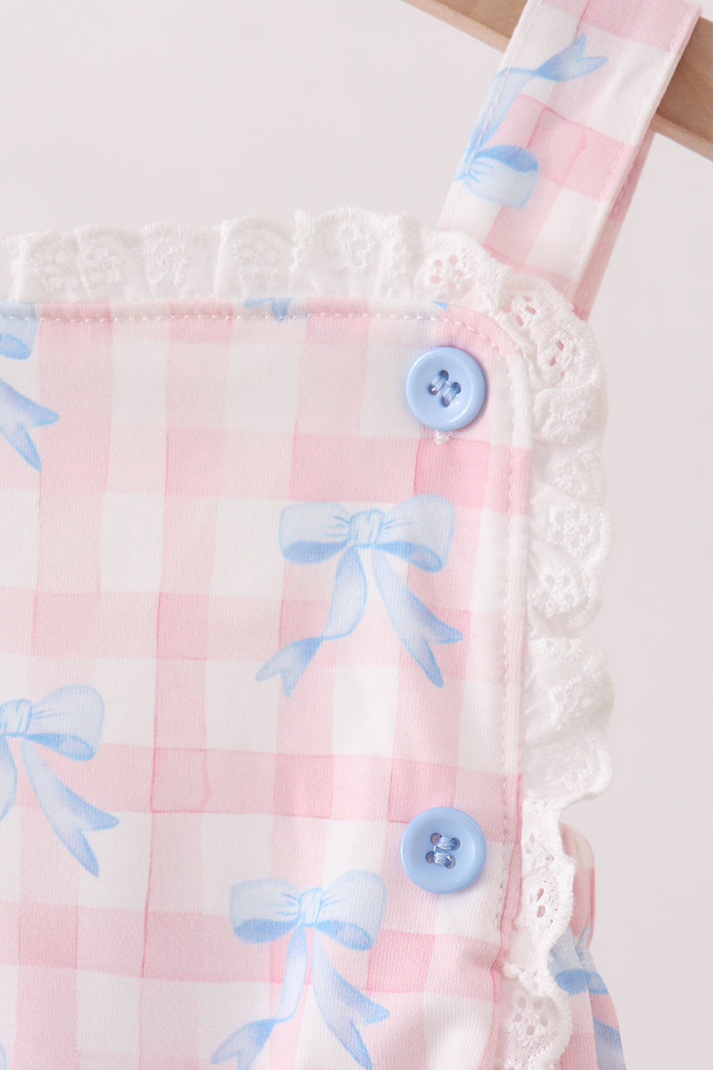 Pink Gingham Bow Print Lace Bubble