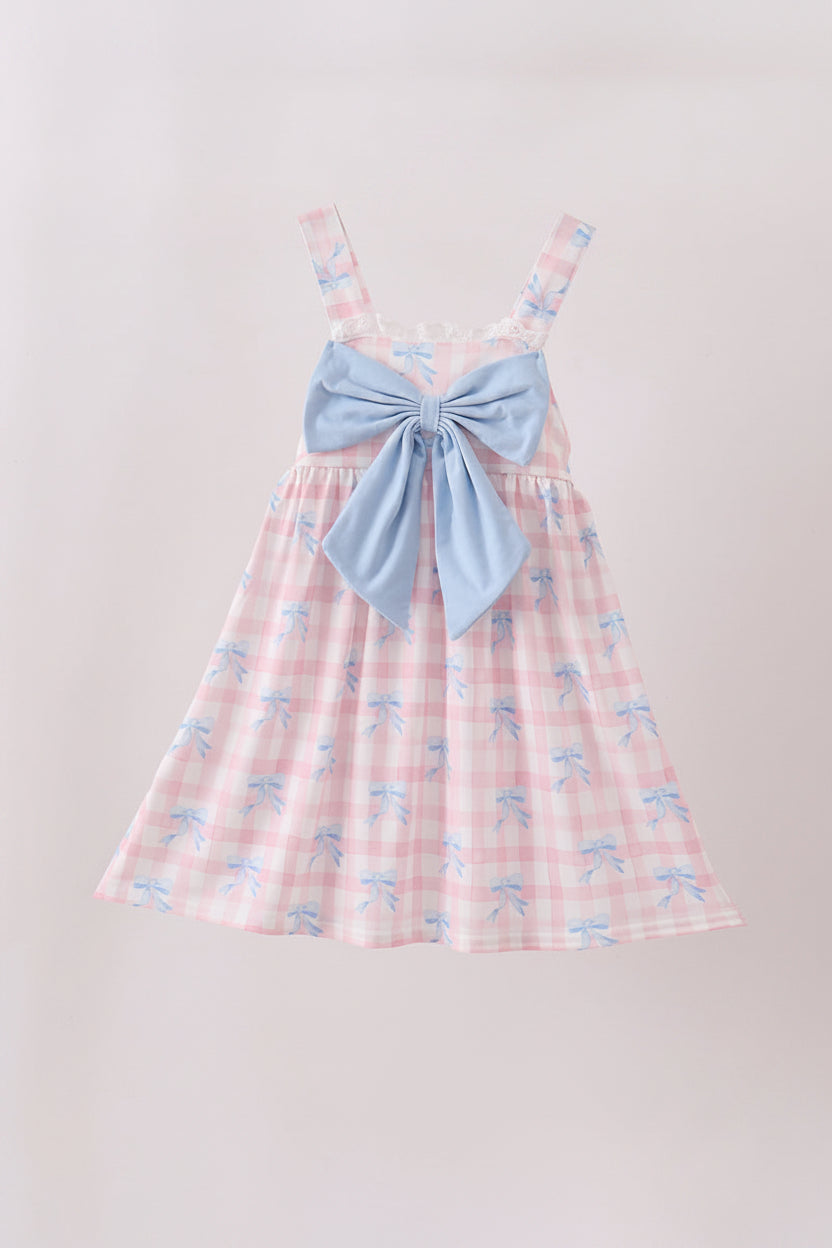 Pink Gingham Bow Print Dress