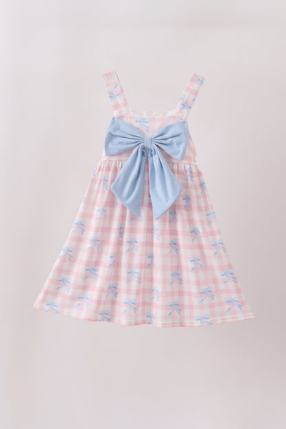 Pink Gingham Bow Print Dress