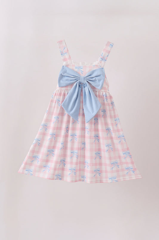 Pink Gingham Bow Print Dress