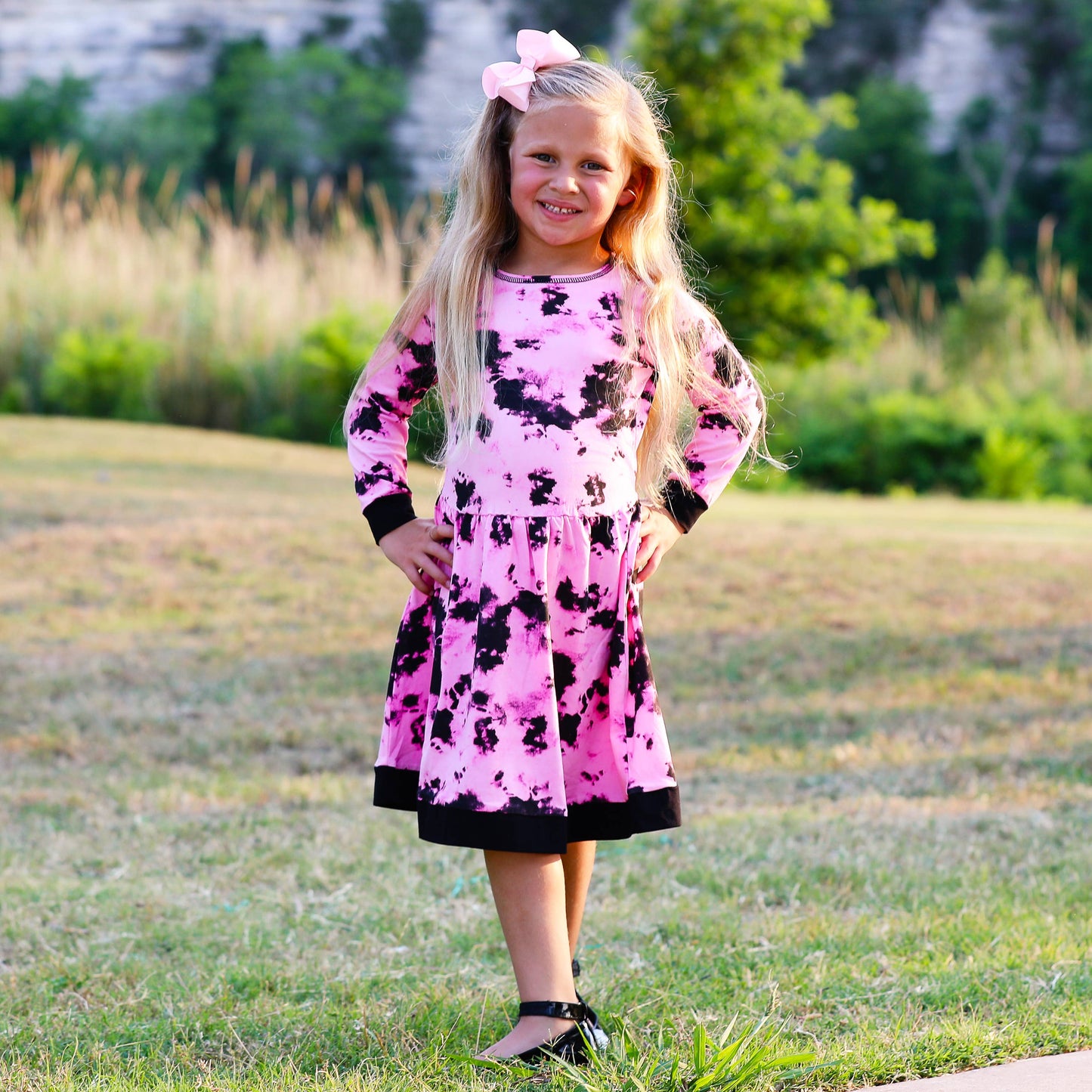 Pink & Black Groovy Girls Tie Dye Dress