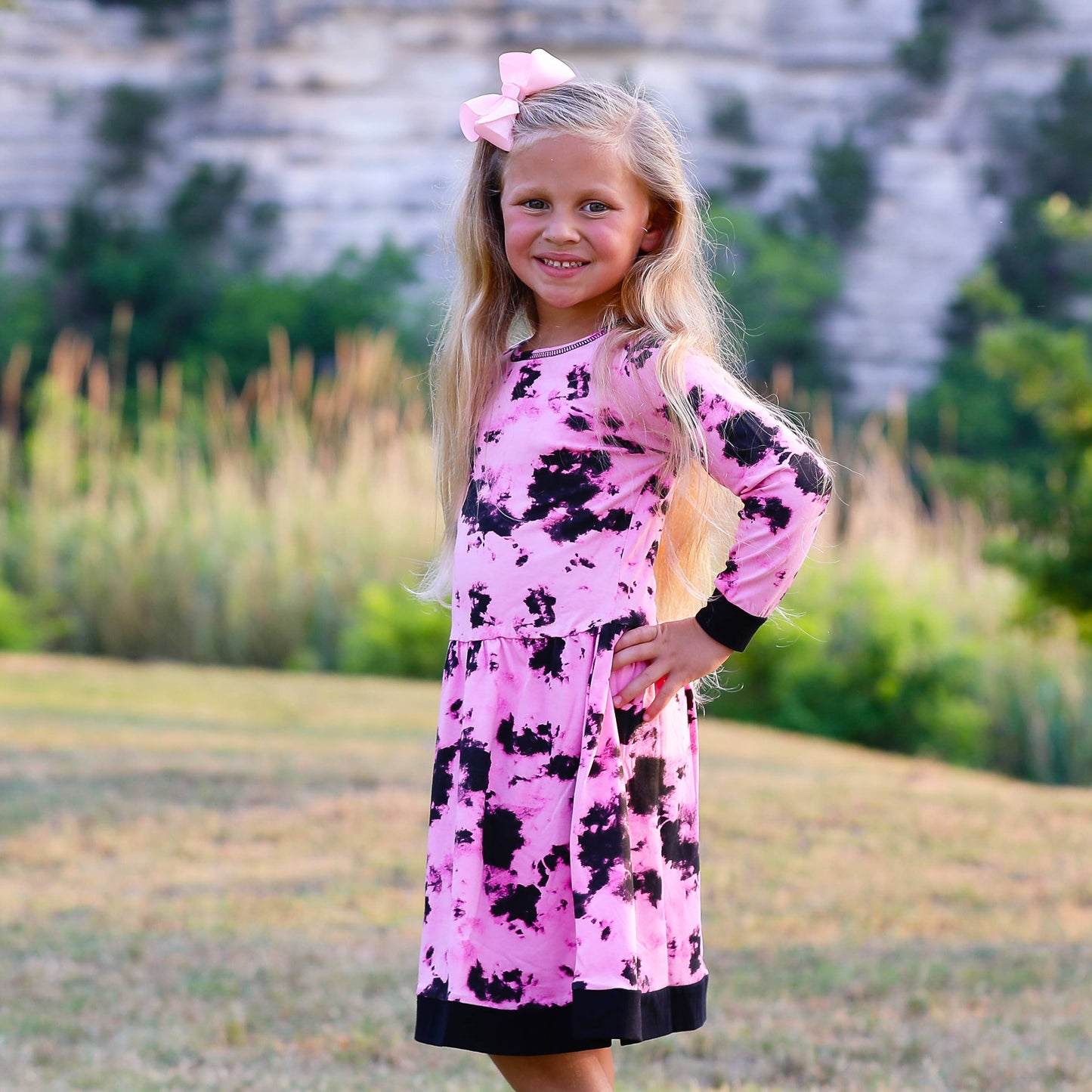 Pink & Black Groovy Girls Tie Dye Dress