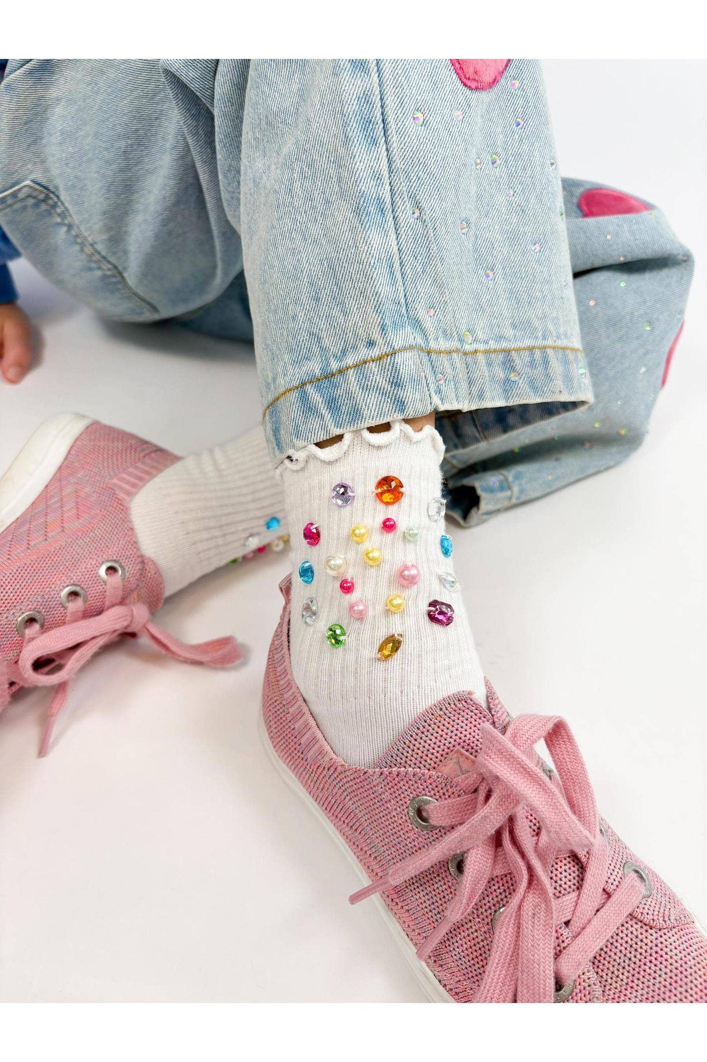 Three Wildflower Designs - Multi-colored Gem High Socks