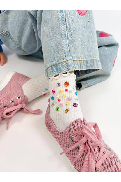 Three Wildflower Designs - Multi-colored Gem High Socks