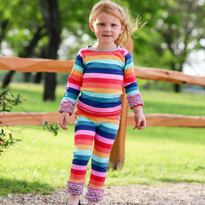 Girls Rainbow Ruffle T-shirt Clothing Embroidery Blanks