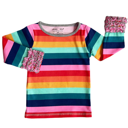 Girls Rainbow Ruffle T-shirt Clothing Embroidery Blanks