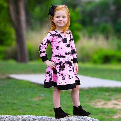 Pink & Black Groovy Girls Tie Dye Dress
