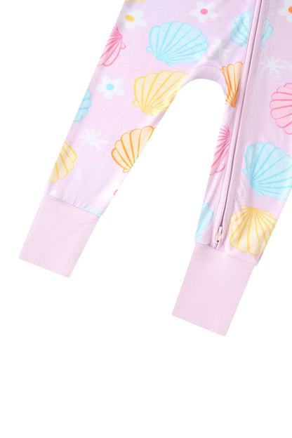 Seashell Bamboo Baby Convertible Zippy Romper