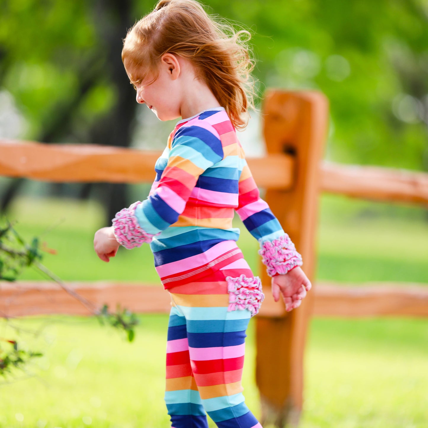 Girls Rainbow Ruffle T-shirt Clothing Embroidery Blanks