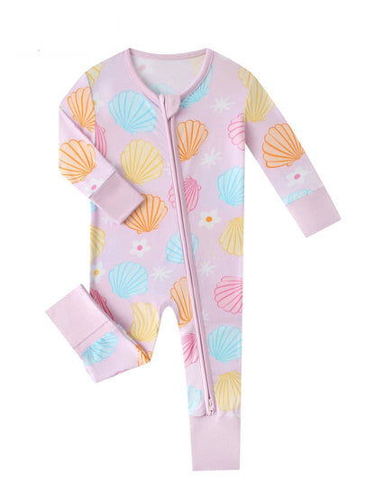 Seashell Bamboo Baby Convertible Zippy Romper