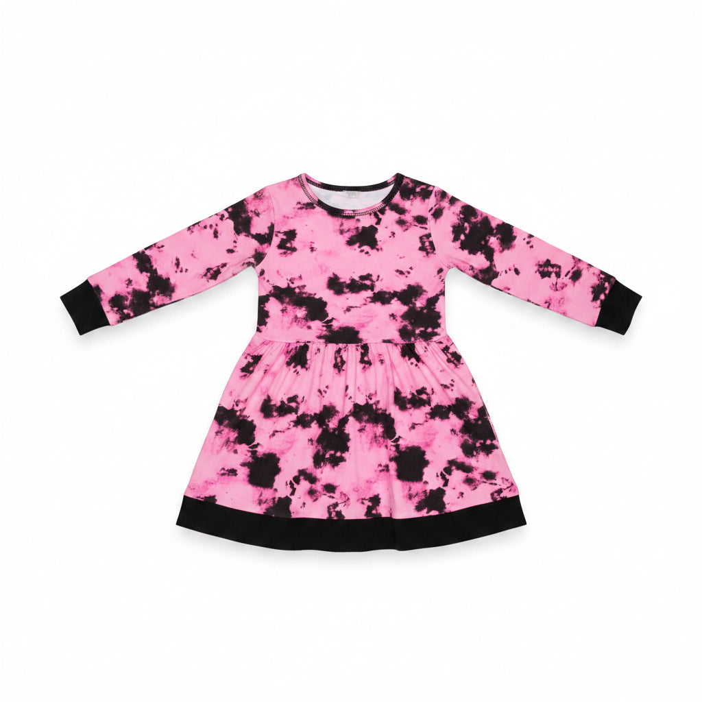 Pink & Black Groovy Girls Tie Dye Dress