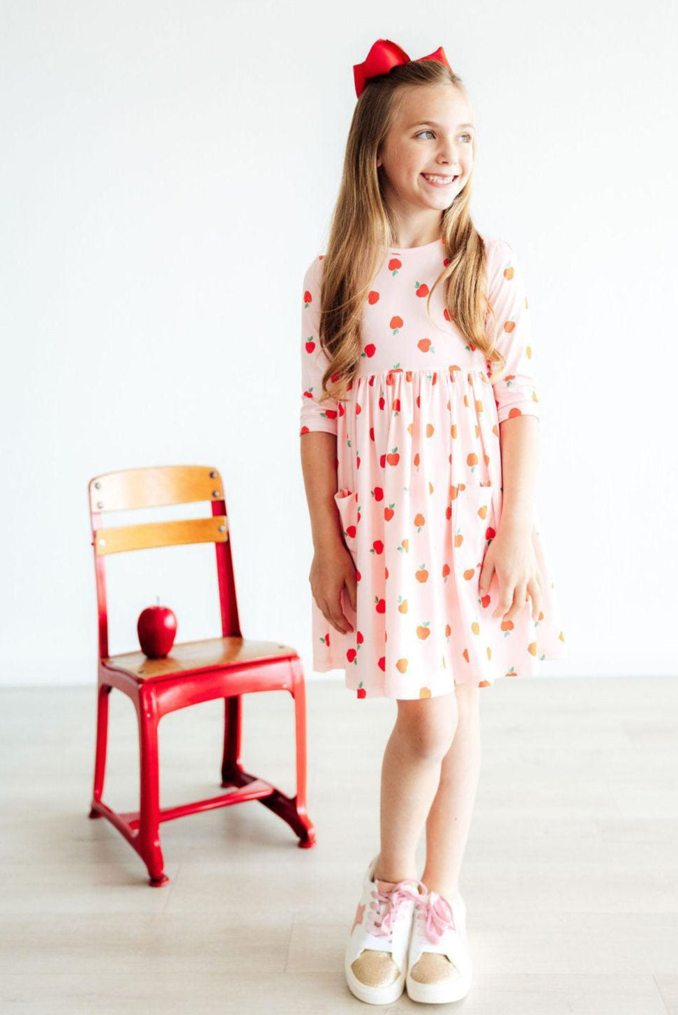 An Apple a Day 3/4 Sleeve Pocket Twirl Dress-Mila & Rose