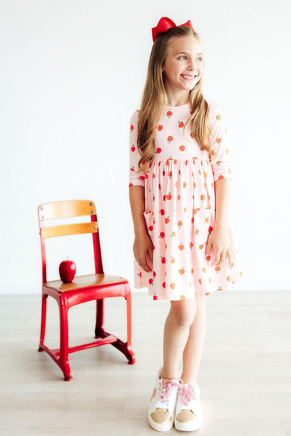 An Apple a Day 3/4 Sleeve Pocket Twirl Dress-Mila & Rose