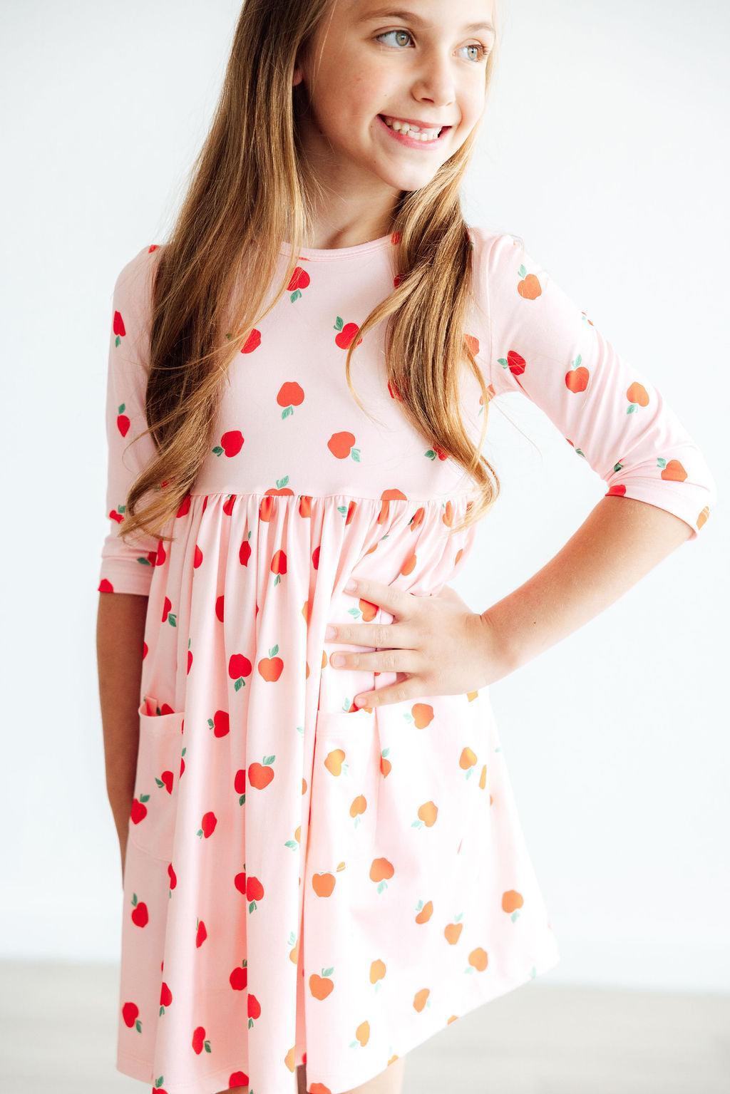 An Apple a Day 3/4 Sleeve Pocket Twirl Dress-Mila & Rose