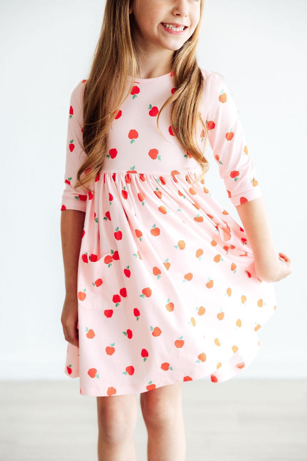 An Apple a Day 3/4 Sleeve Pocket Twirl Dress-Mila & Rose