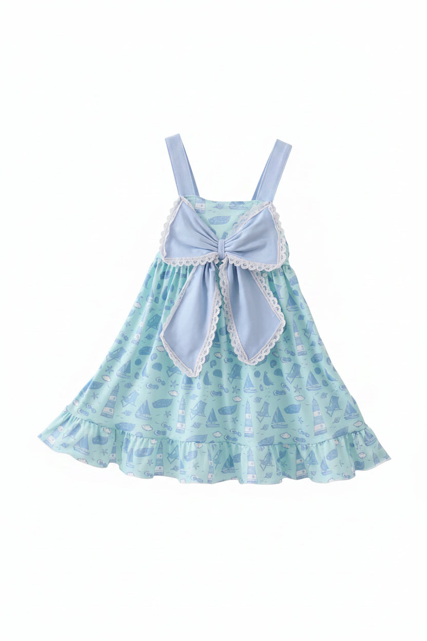 Beach Print Ruffle Dress