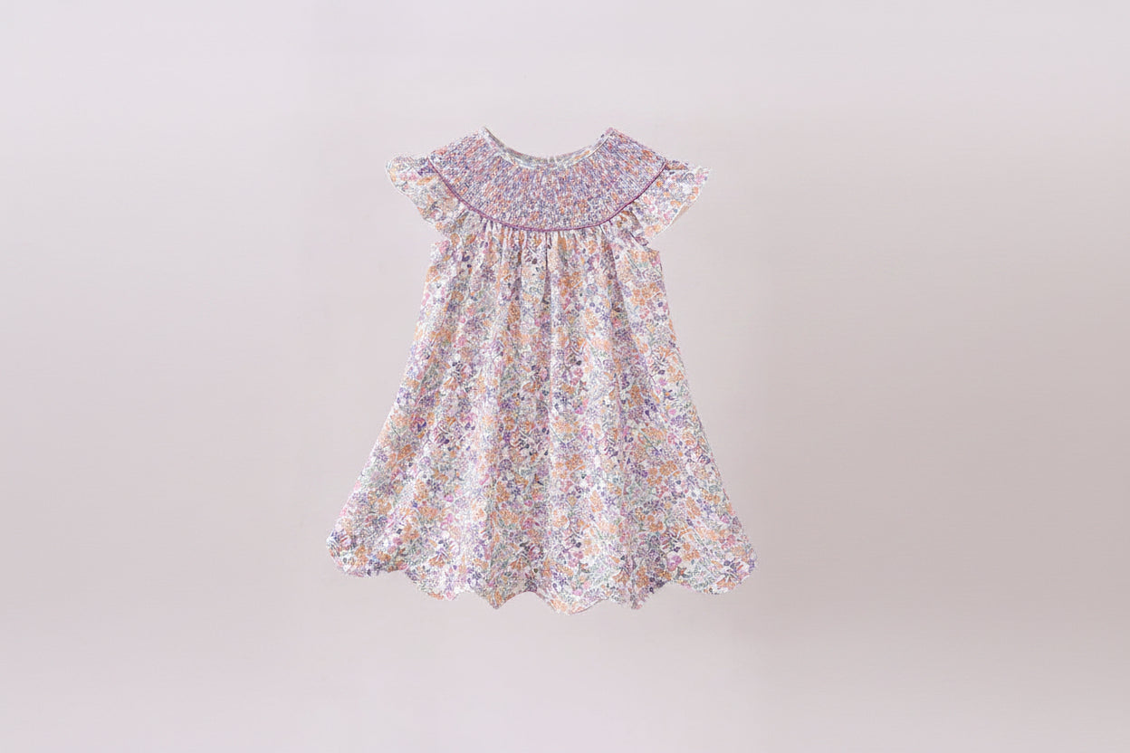 Purple Floral Smocked Dress