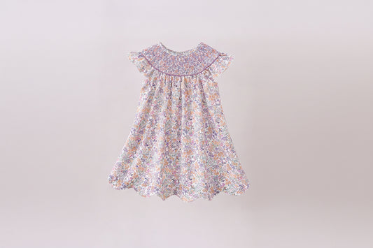Purple Floral Smocked Dress
