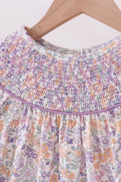 Purple Floral Smocked Dress
