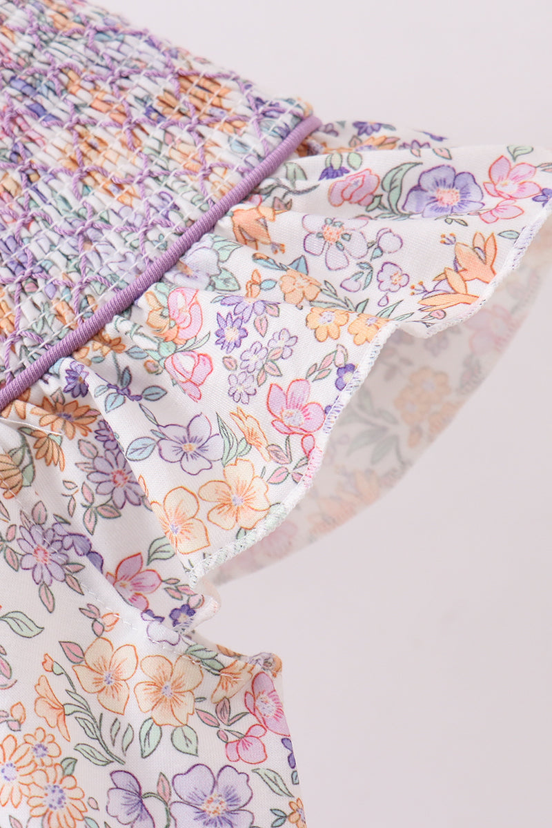 Purple Floral Smocked Dress