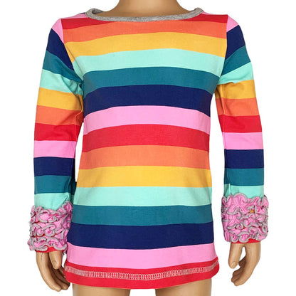 Girls Rainbow Ruffle T-shirt Clothing Embroidery Blanks