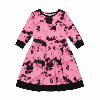 Pink & Black Groovy Girls Tie Dye Dress