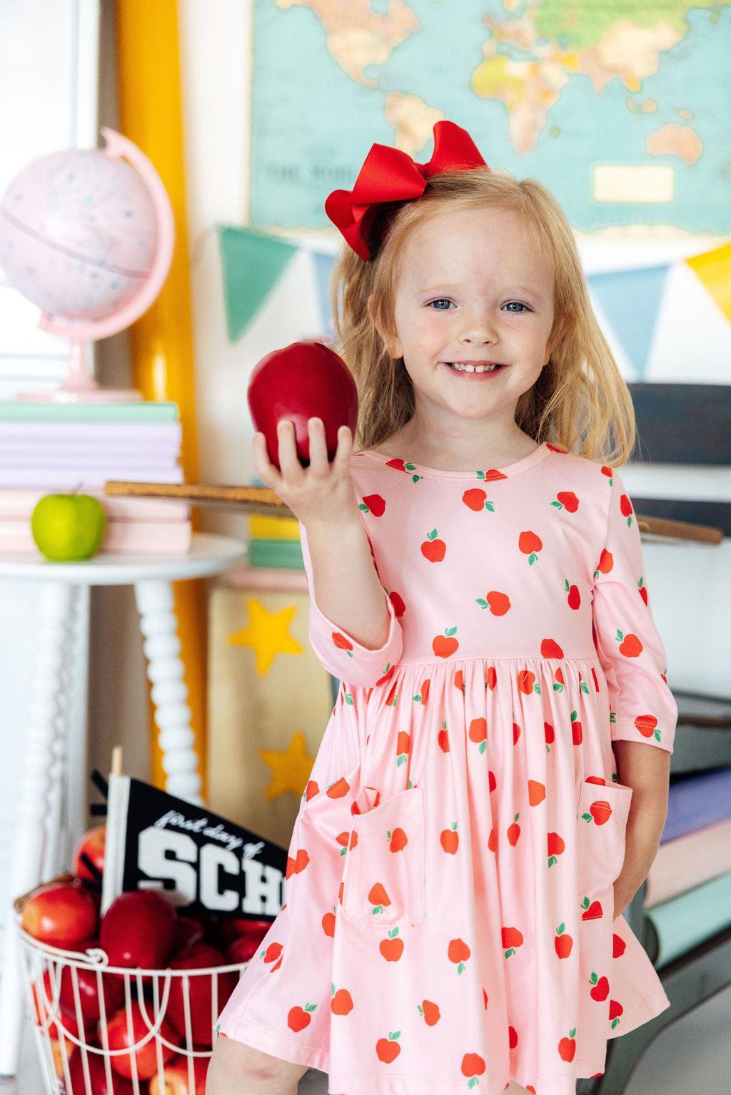 An Apple a Day 3/4 Sleeve Pocket Twirl Dress-Mila & Rose