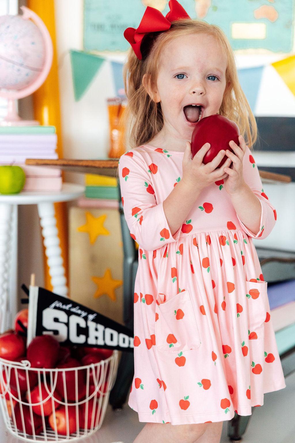 An Apple a Day 3/4 Sleeve Pocket Twirl Dress-Mila & Rose