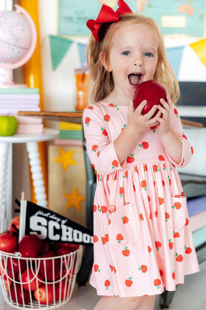 An Apple a Day 3/4 Sleeve Pocket Twirl Dress-Mila & Rose